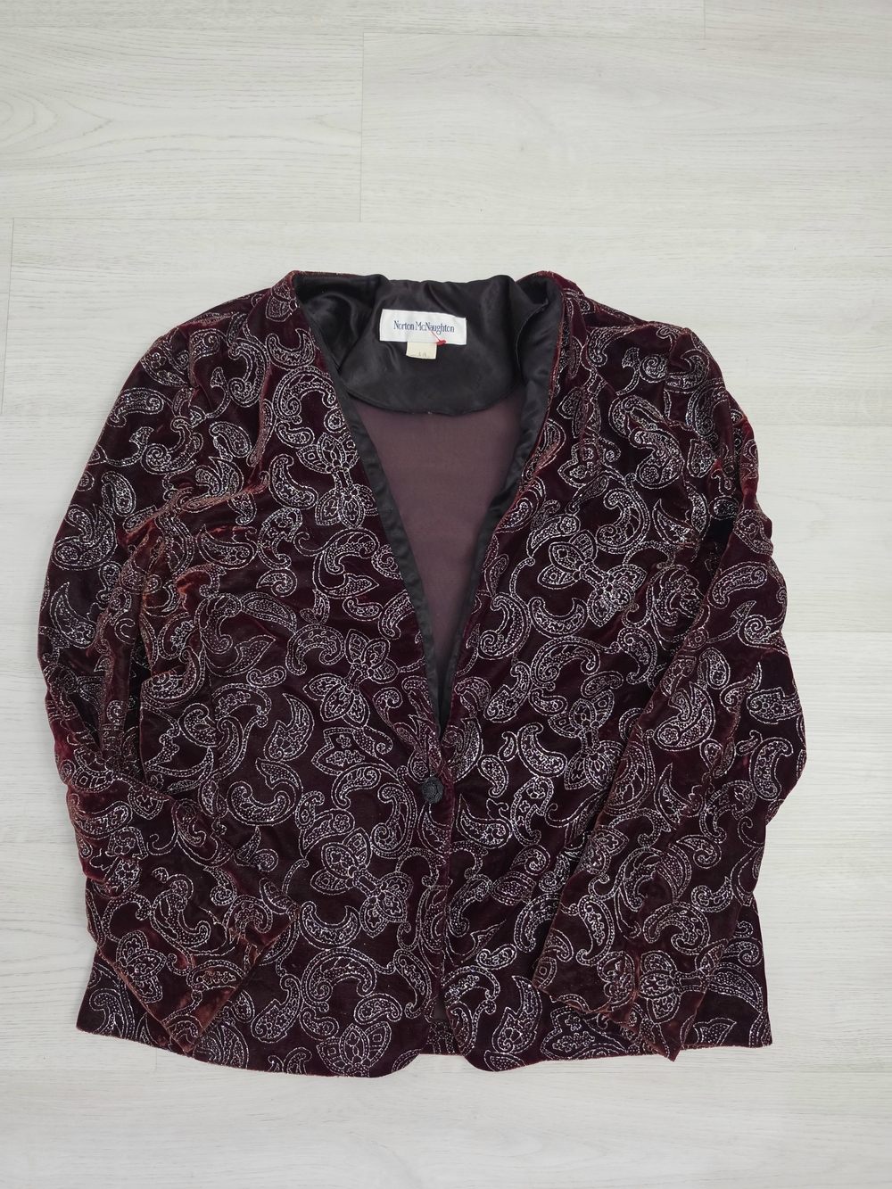 Norton McNaughton Burgundy Paisley Velvet Blazer